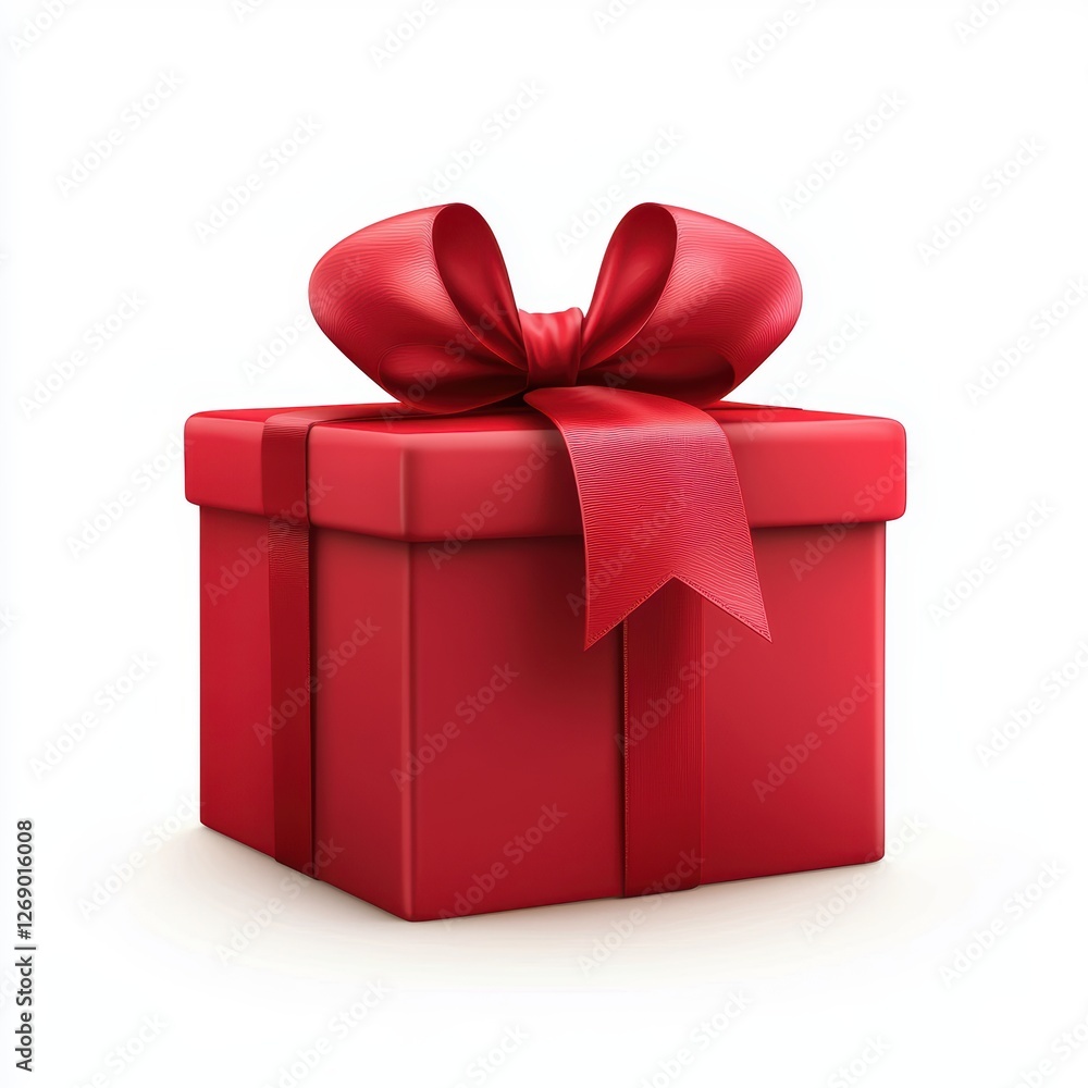 Fototapeta premium Elegant red gift box with a satin ribbon bow, isolated on white
