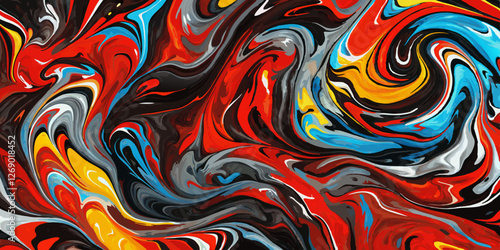 An intricate mix of vivid hues forming complex patterns in a visually stunning and thought-provoking abstract composition.