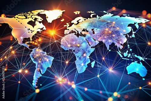 Macro World Map Network: Blockchain Global Business Connection