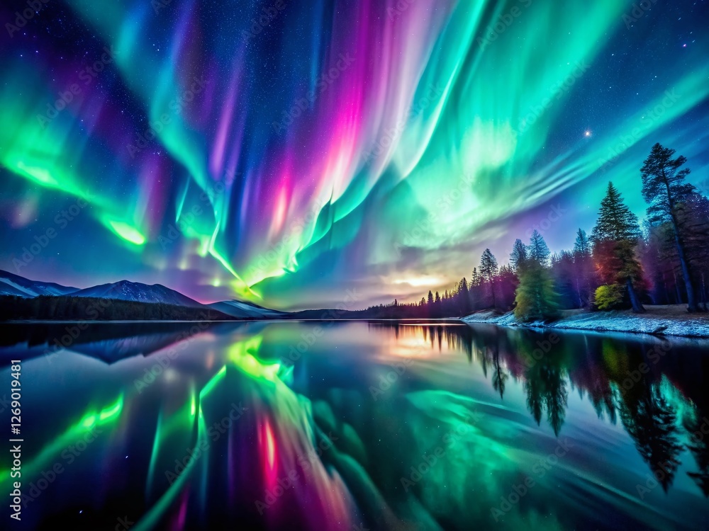 Magical Aurora Borealis Dancing to Music Waves - Abstract Fantasy Stock Photo Magical Aurora Borealis Dancing to Music Waves - Abstract Fantasy Stock Photo