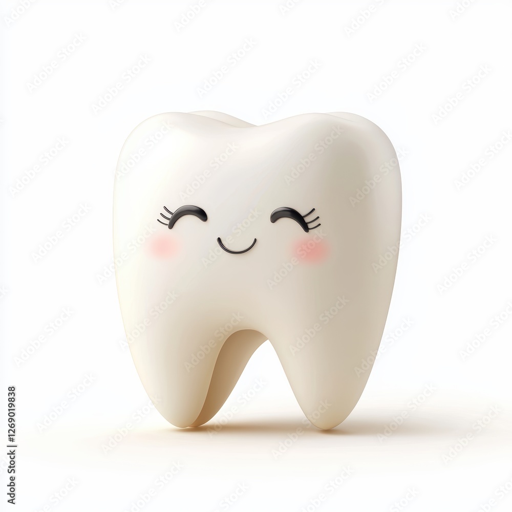 Shy tooth blushing with a tiny smile isolated on white Shy tooth blushing with a tiny smile isolated on white