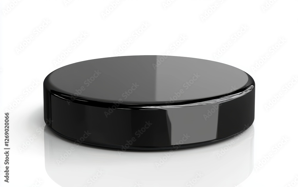 Sleek black podium with glossy reflections, isolated on white Sleek black podium with glossy reflections, isolated on white