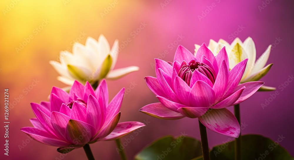 Fototapeta premium Vibrant lotus blossoms: stunning pink and white flowers with colorful background
