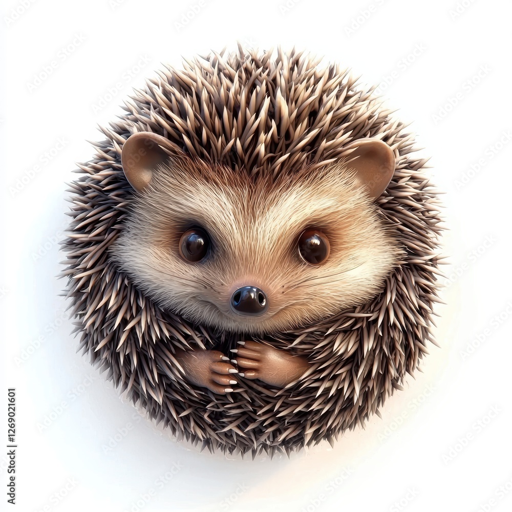 Obraz premium Tiny hedgehog curled into a ball, isolated on white
