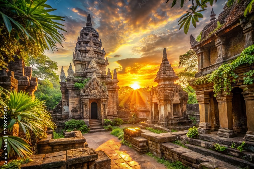 Obraz premium Majestic Ancient City Temple Ruins at Sunrise, Bangkok, Thailand