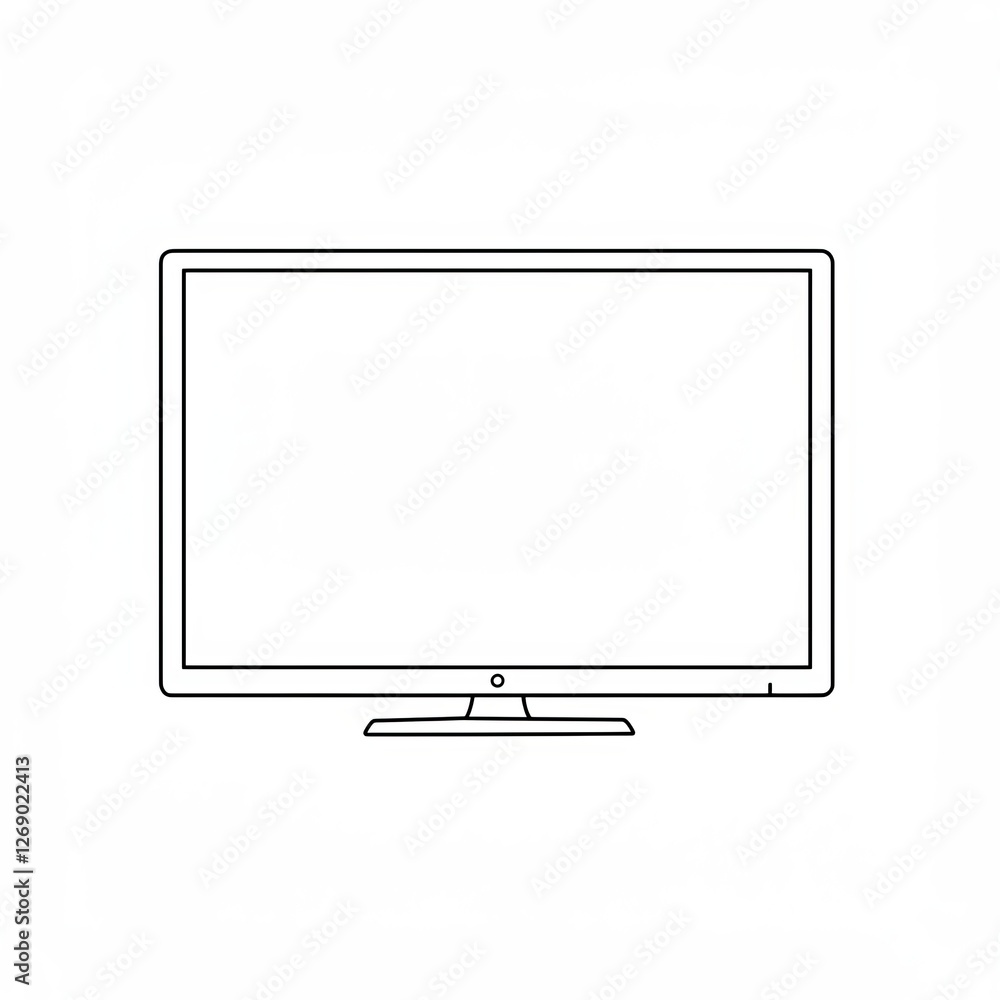 Minimalist outline of modern tv screen on white background Minimalist outline of modern tv screen on white background