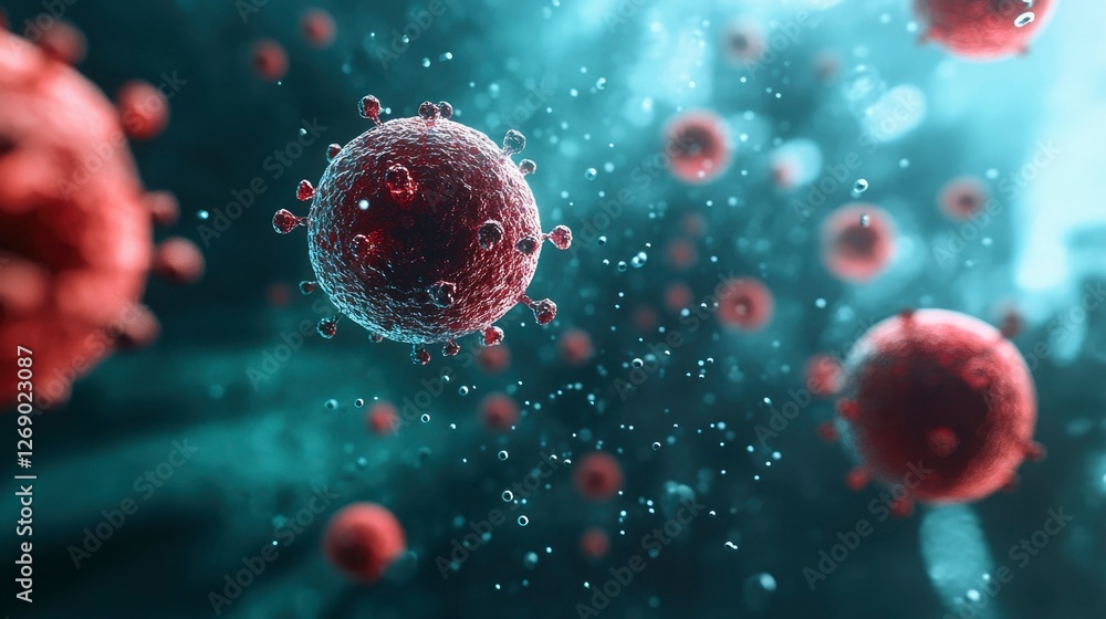 Naklejka premium Microscopic View of Viruses Cellular Infection and Pandemic Concept