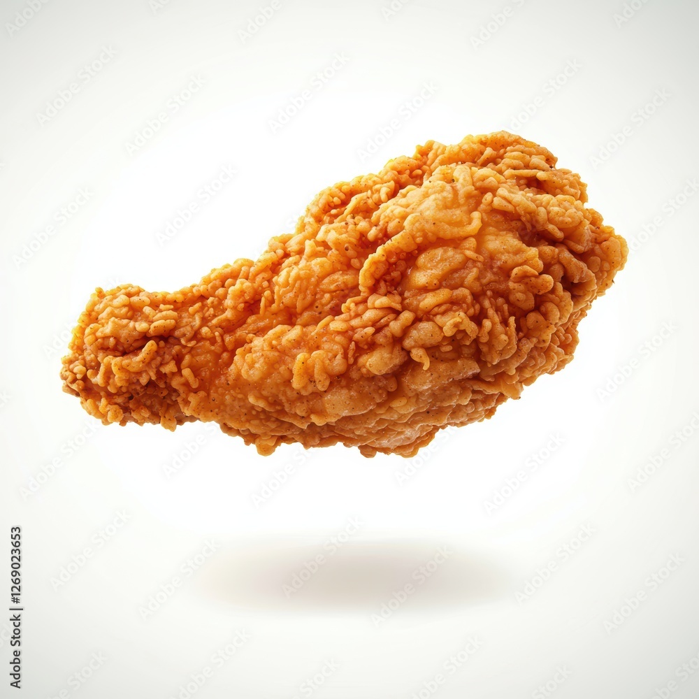 Of Hovering crispy buttermilk fried chicken breast isolated on white Of Hovering crispy buttermilk fried chicken breast isolated on white