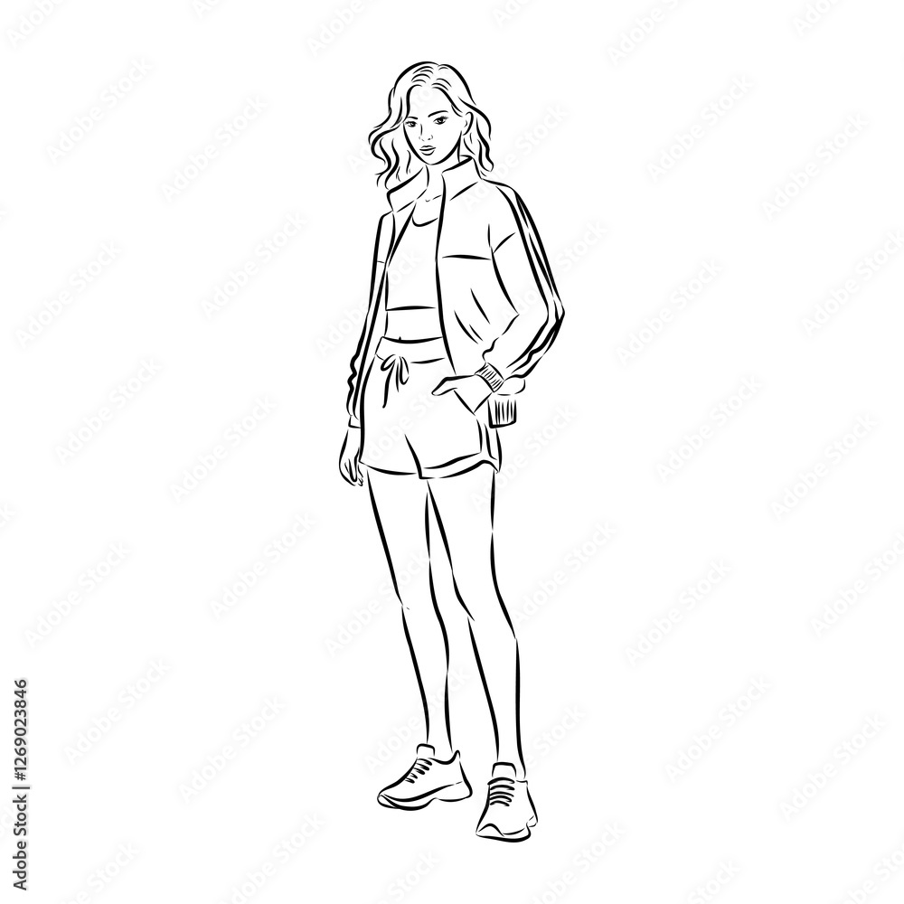 Vector fashion illustration of a beautiful girl in sports wear Vector fashion illustration of a beautiful girl in sports wear
