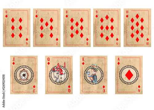 Alice in Wonderland  vintage style original hand drawn  playing cards deck
