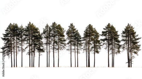 Wallpaper Mural Winter pine trees row, snowy ground, white background, nature banner Torontodigital.ca