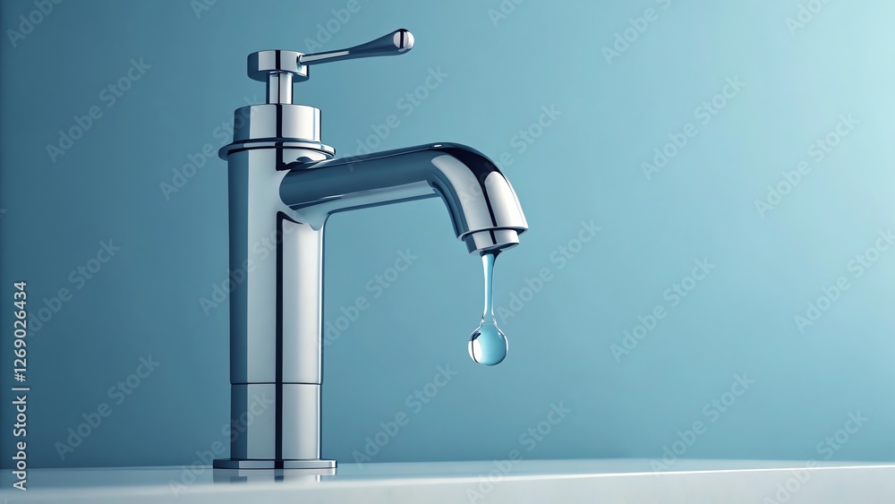 A sleek faucet with a water droplet. A sleek faucet with a water droplet.