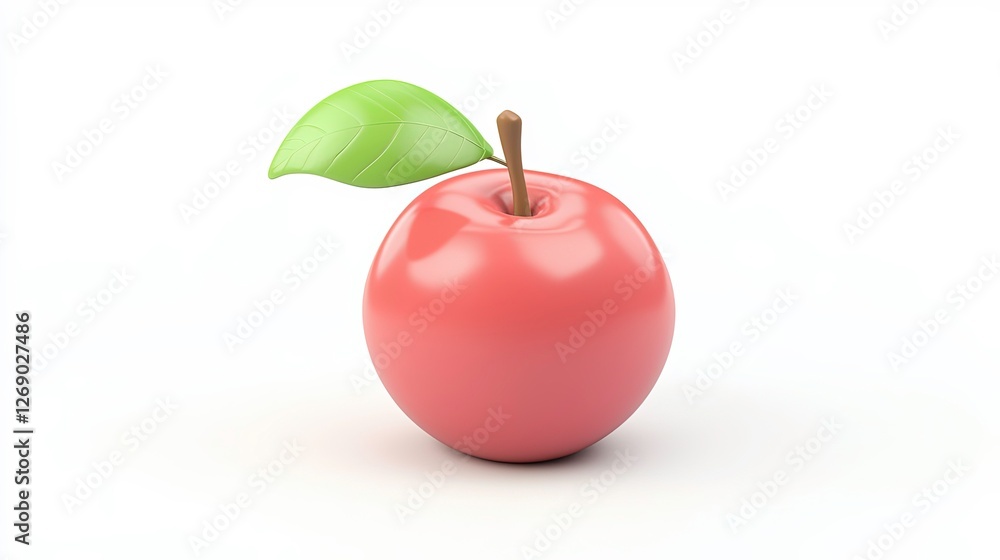 Obraz premium Red apple with green leaf displayed on white background