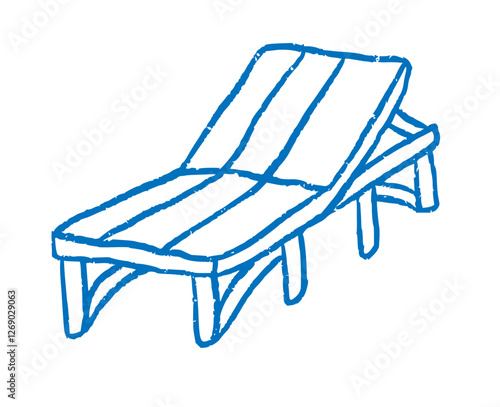 abstract beach sunbed in doodle ink style. Blue outline Beach chair. Design element