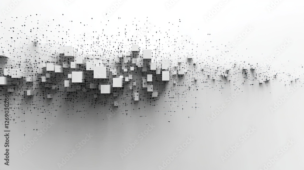 Abstract representation of floating cubes creating a dynamic visual effect against a minimalistic background Abstract representation of floating cubes creating a dynamic visual effect against a minimalistic background