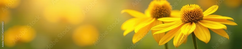 Bright yellow petals of Echinacea flowers against a soft natural floral background, , flora Bright yellow petals of Echinacea flowers against a soft natural floral background, , flora
