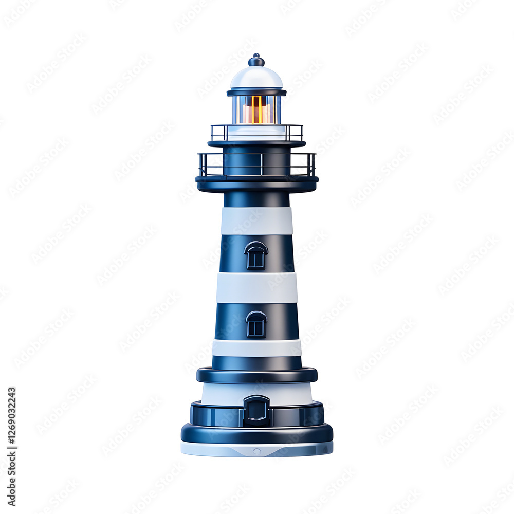 A striking 3D-rendered light tower icon with a metallic, industrial design and glowing beacon A striking 3D-rendered light tower icon with a metallic, industrial design and glowing beacon