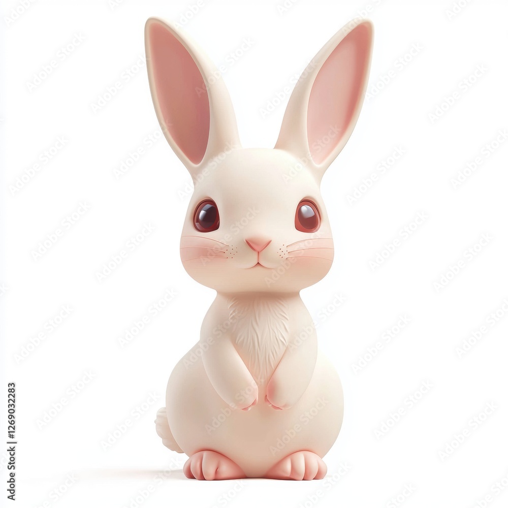 Obraz premium Adorable rabbit figurine with soft pastel colors, isolated on white