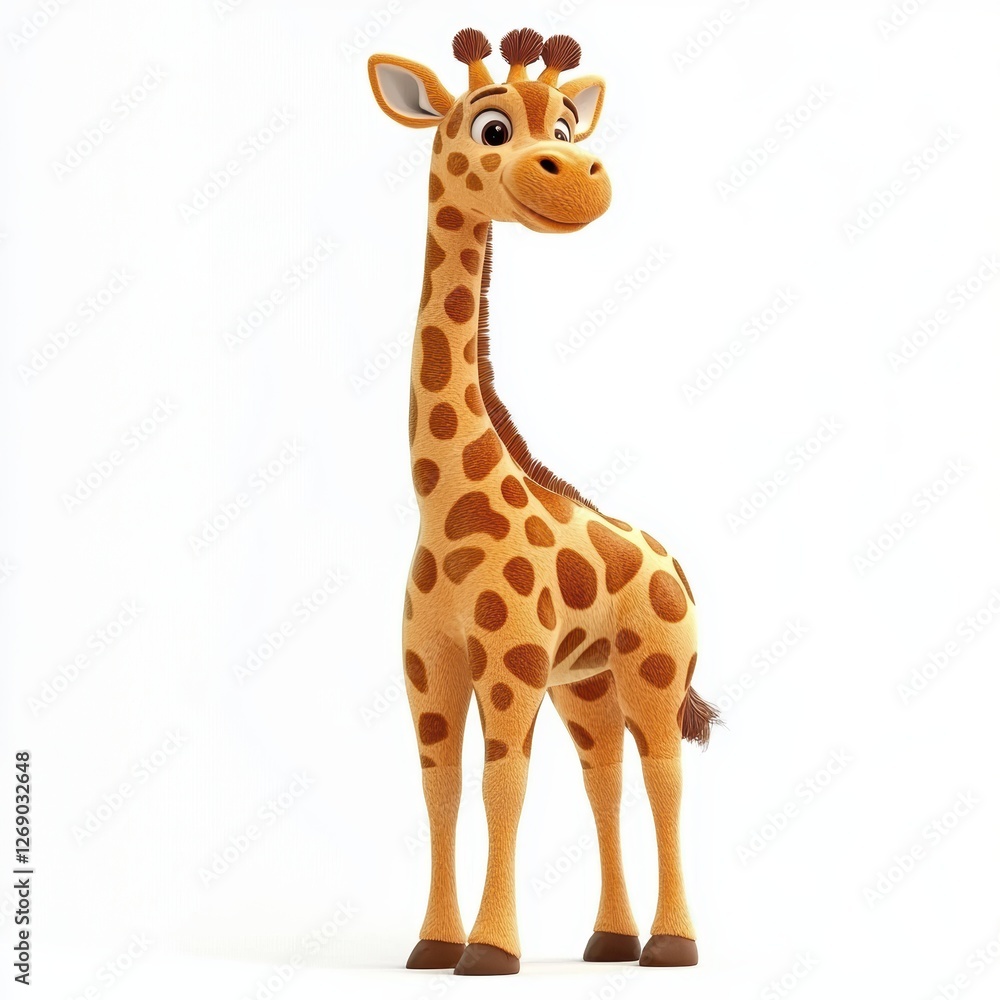 Big plush giraffe with a long neck and playful embroidered spots, isolated on white Big plush giraffe with a long neck and playful embroidered spots, isolated on white