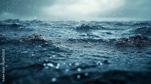 Fototapeta Naklejka Na Ścianę i Meble -  Waves rhythmically rise and fall as rain drops create ripples across the sea