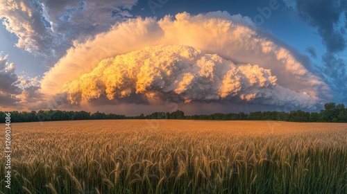 Golden Wheat Field Under Dramatic Storm Clouds photo