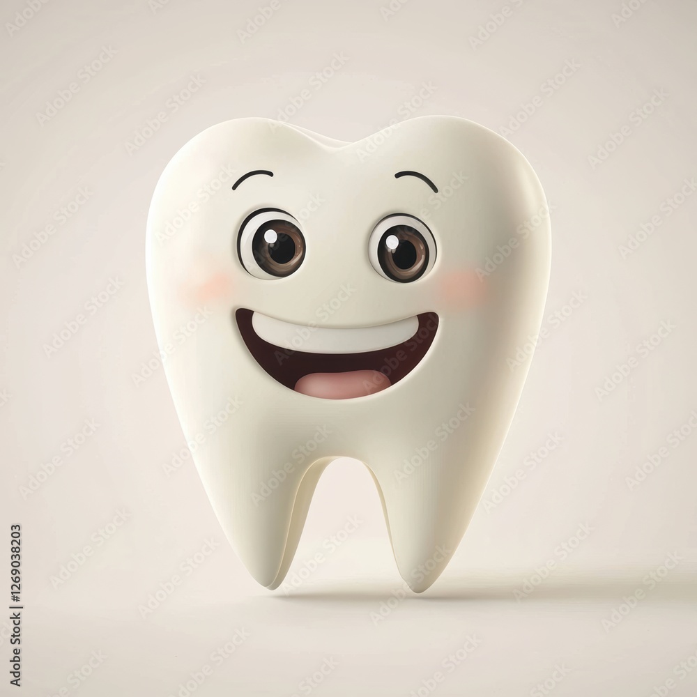 Happy tooth character with a big smile isolated on white Happy tooth character with a big smile isolated on white