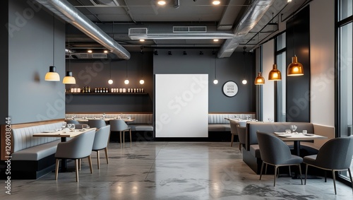 Minimalist Fast Food Restaurant with Neutral Tones and Industrial Accents