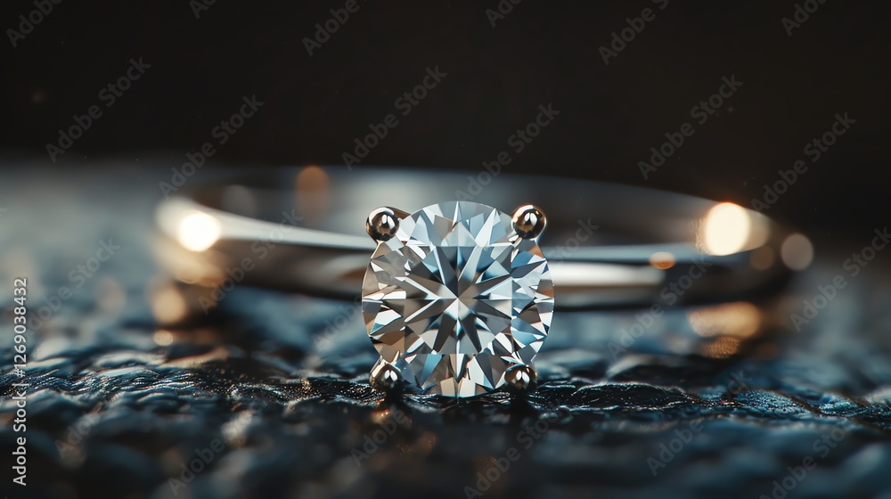 Exquisite diamond ring with round cut stone. Perfect for an engagement or wedding. Exquisite diamond ring with round cut stone. Perfect for an engagement or wedding.