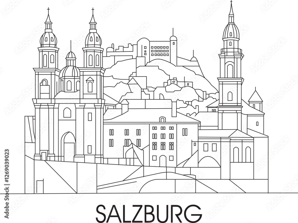 Obraz premium Salzburg City Line Draw Simple Minimalist