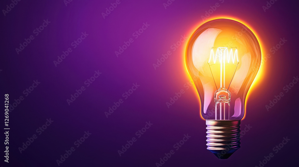 glowing light bulb radiates warmth against purple background, creating vibrant atmosphere glowing light bulb radiates warmth against purple background, creating vibrant atmosphere