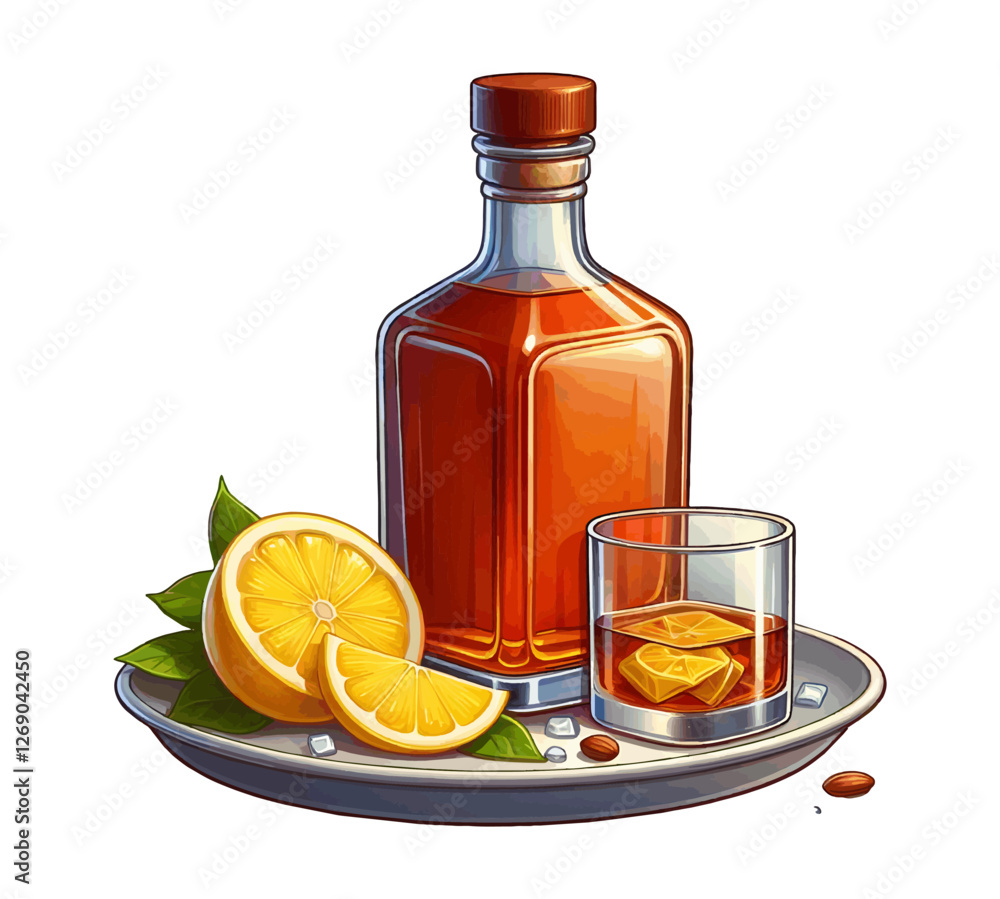 bottle of whiskey with lemon bottle of whiskey with lemon