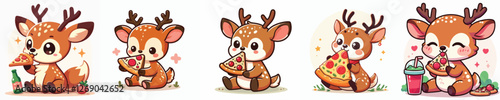 vector of cute deer eating pizza