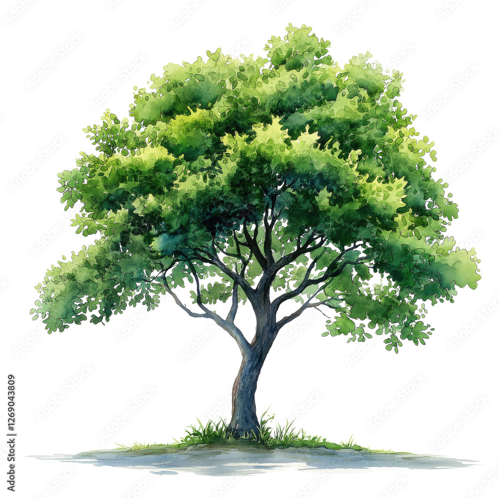 Obraz premium A large tree with green leaves is the main focus of the image