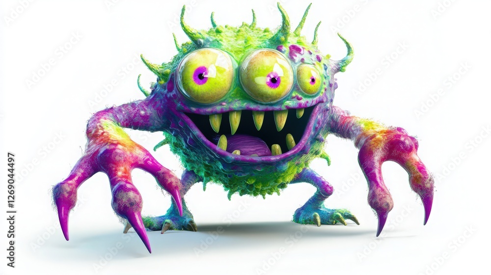 Fototapeta premium Whimsical Three-Eyed Monster with a Colorful and Spooky Expression