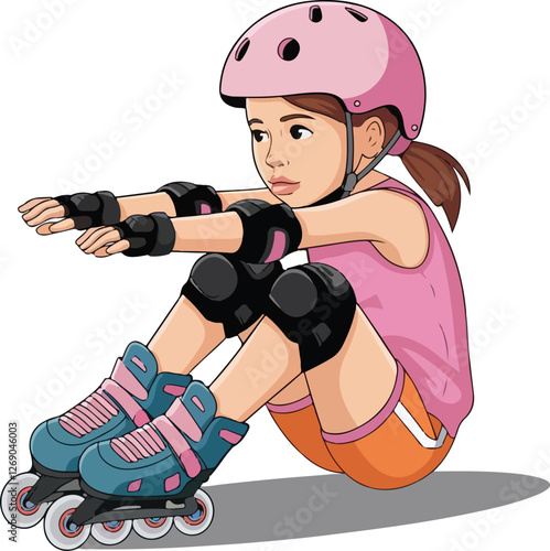 A girl rollerblading with a helmet on and a helmet