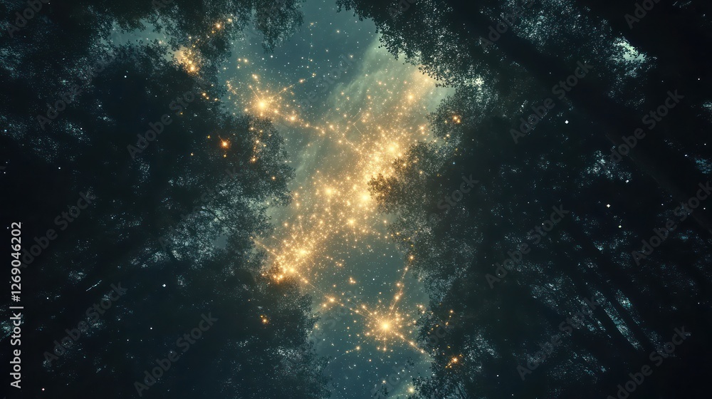 Obraz premium Enchanted Forest Night: A Celestial Canopy Above