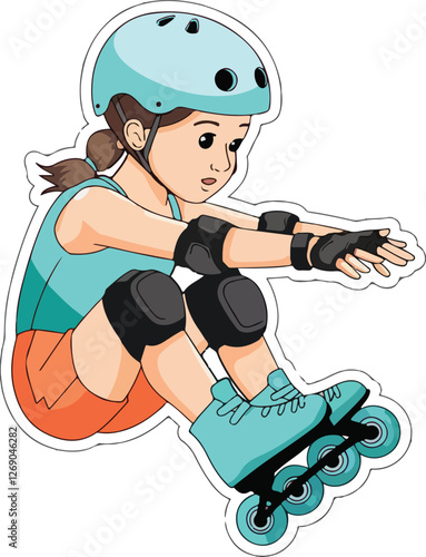 A girl rollerblading with a helmet on and a helmet