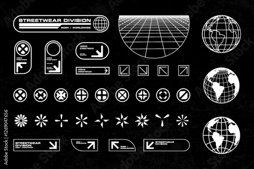 Futuristic streetwear cyberpunk interface element technology graphic vector design template