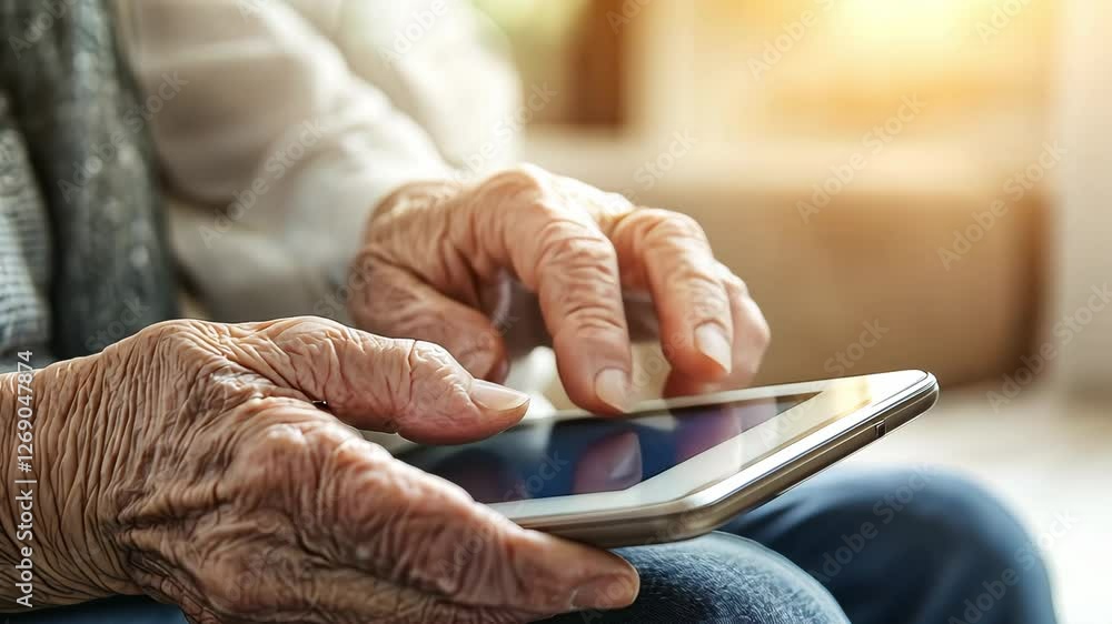 elderly person with tablet