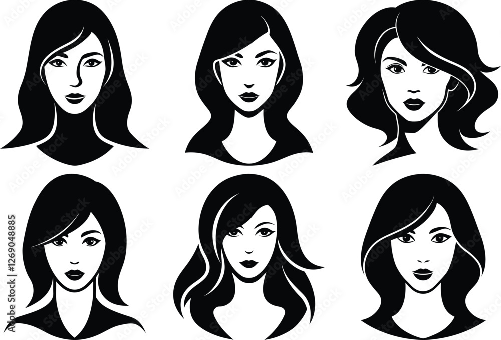 woman head silhouette set, female face icon vector illustration woman head silhouette set, female face icon vector illustration