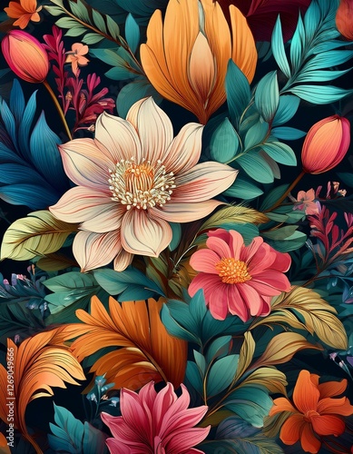 Wallpaper Mural Generated image A beautiful floral flower plant wallpaper featuring colorful blossom and botanical pattern Torontodigital.ca