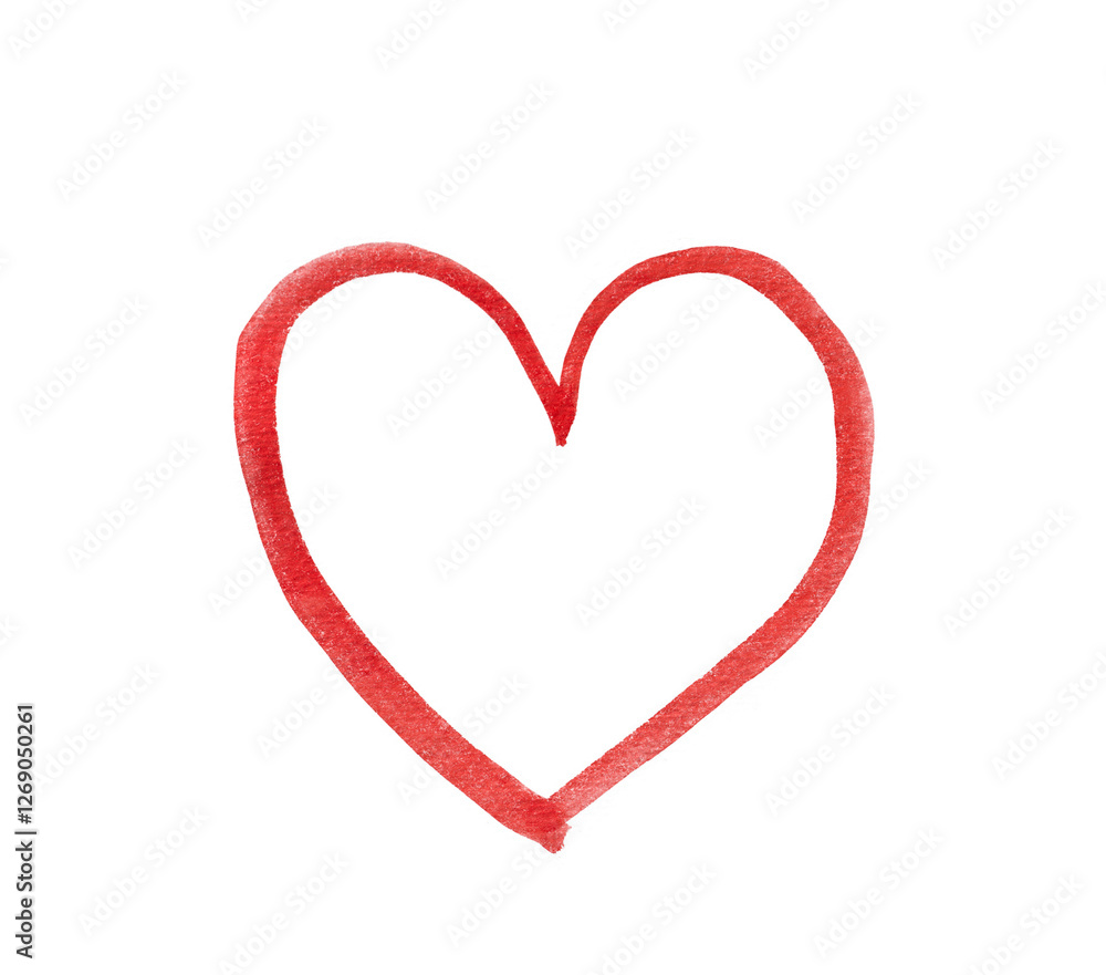 Outlines of red hearts drawn with watercolor red paint on white isolated background with clipping path. Design element. Outlines of red hearts drawn with watercolor red paint on white isolated background with clipping path. Design element.