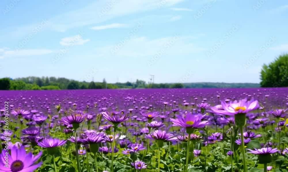 Purple cosmos flowers sway in the gentle breeze on blue sky background, spring day. Purple cosmos flowers sway in the gentle breeze on blue sky background, spring day.