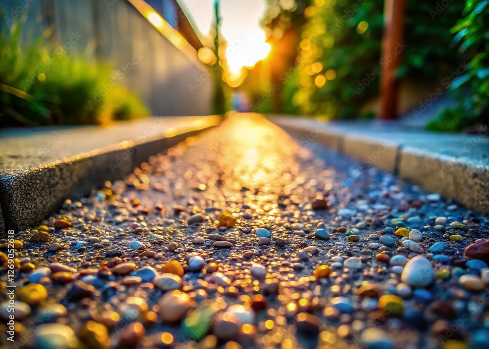 Obraz premium Miniature Washed Concrete Texture: Tilt-Shift Photography of Exposed Aggregate Finish