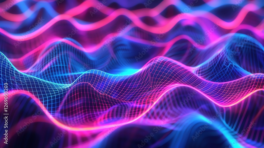 This is a beautiful image of a glowing pink and blue wave. The wave is made up of tiny particles that are flowing in a wave-like motion. This is a beautiful image of a glowing pink and blue wave. The wave is made up of tiny particles that are flowing in a wave-like motion.