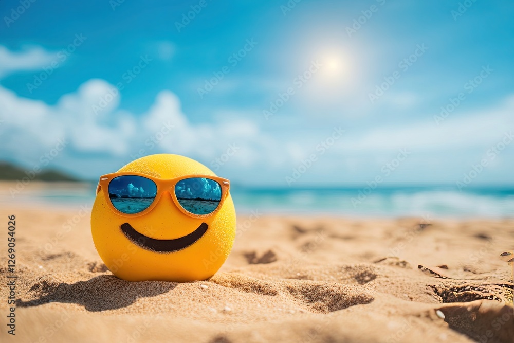 Naklejka premium Smiley face emoji with sunglasses sitting