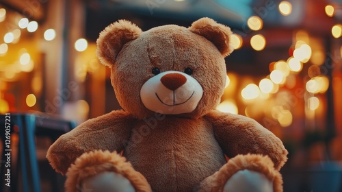 Wallpaper Mural Happy teddy bear sitting outdoors at night with bokeh lights. Torontodigital.ca