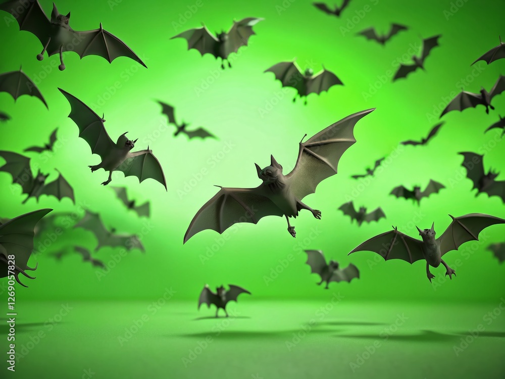 Fototapeta premium Minimalist Flying Bats 3D Animation Green Screen Transition