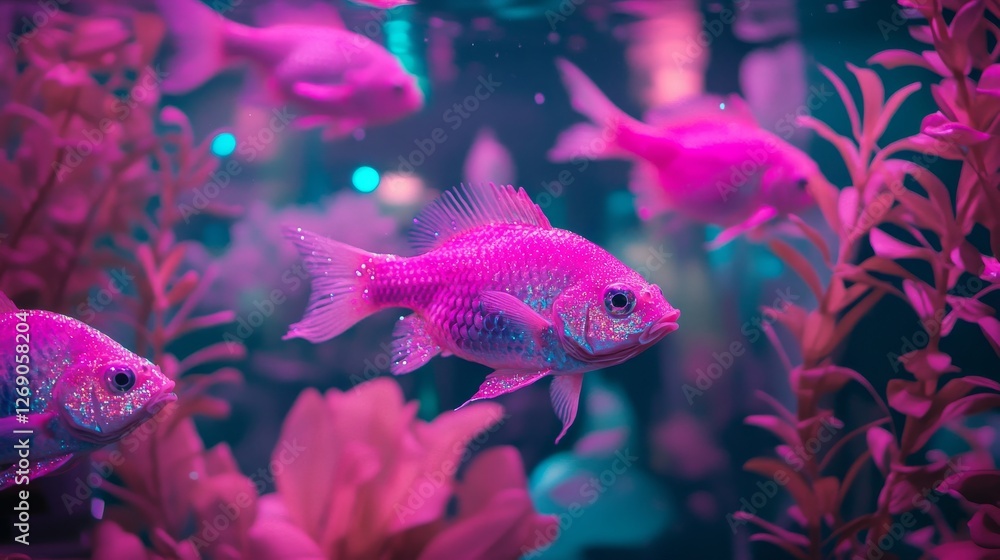 Obraz premium the fish inside aquarium with neon purple colour