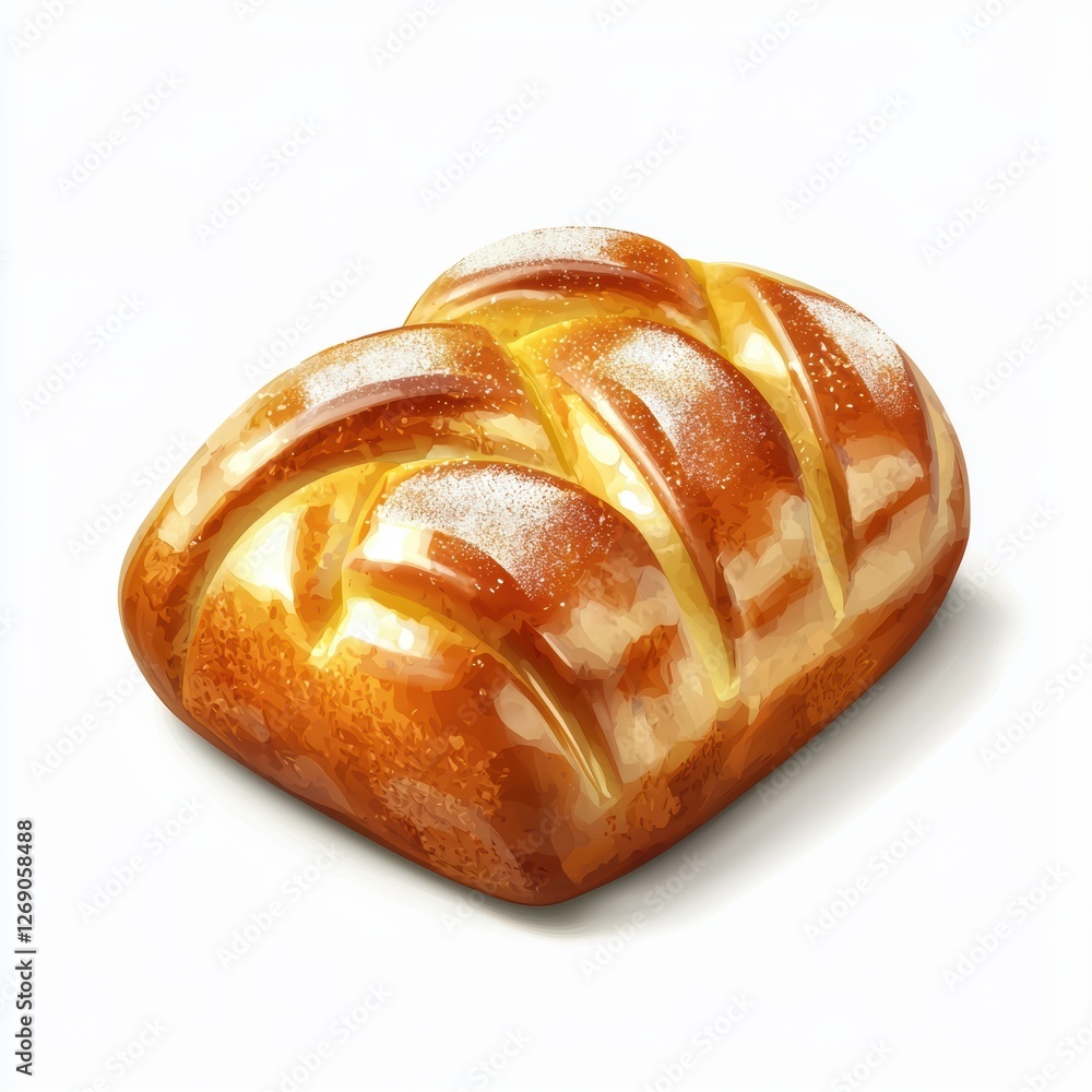 Fototapeta premium Traditional Easter bread with a golden crust and sugar glaze, isolated on white